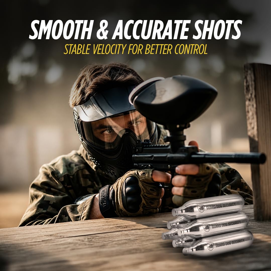 Guard Dog Security 12 Gram Co2 Cartridges, Non-Threaded, CO2 cartridges BB Gun, CO2 BB Pistol, CO2 Airsoft Pistol, and CO2 Paintball Markers, Snug fit, Solid Seal (Pack of 25)