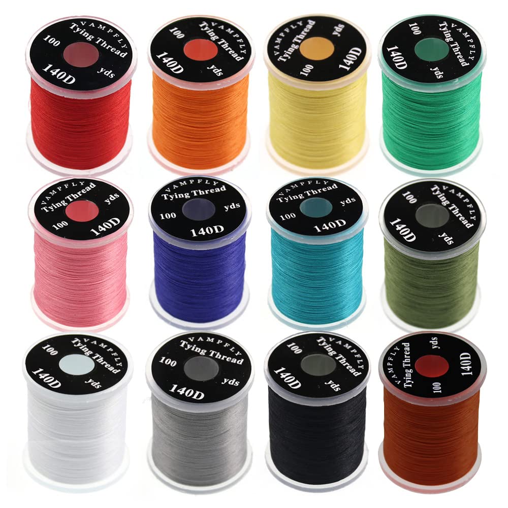 HERCULES 140D Fly Tying Thread 12 Colors Non Waxed Fly Tying Wires Materials Kits Fly Tying Tieing Supplies for Dry Wet Flies (12 Colors)