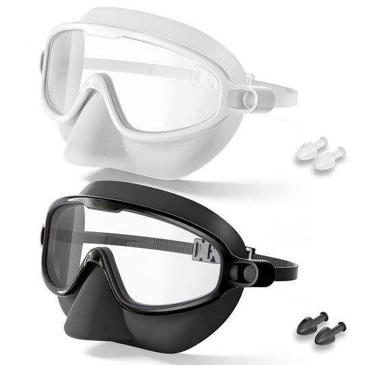 Aegend Swim Goggles Adult with Nose Cover 2 Pack, Anti-Fog UV400 No Leak Goggles for Men Women, Clear View Swimming Goggles