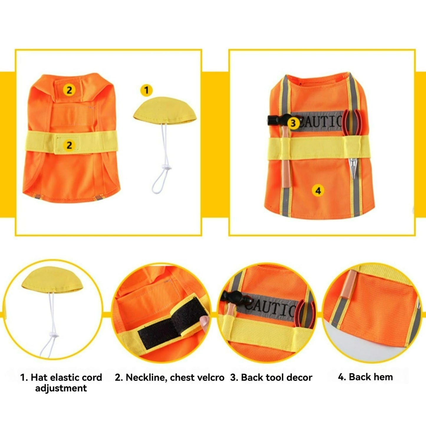 Layheld Cat Costume Dog Clothes Chef & Construction Worker 2PCs Set Funny Cosplay Partywear Photoshoot Cute Pet Outfit for Cat Small Dog (Worker,Small)