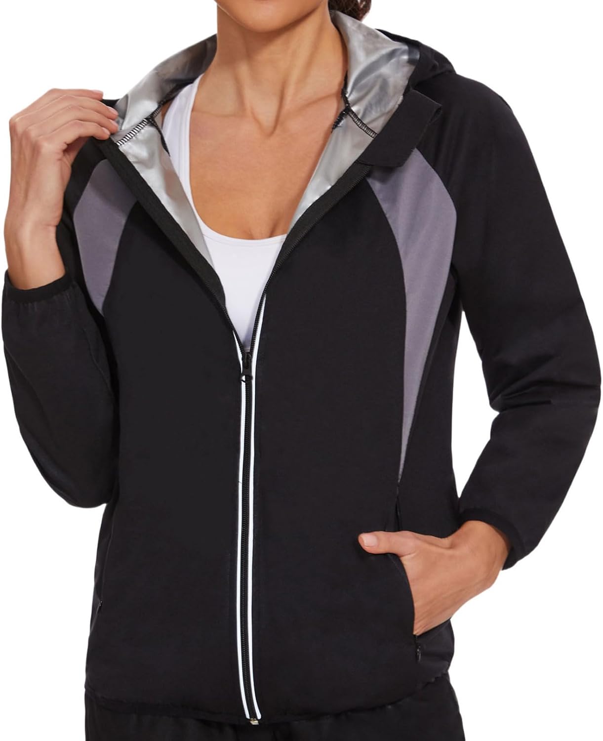 Sauna Jacket for Women - Workout Sweat Long Sleeve Gym Top | Body Shaper Zipper Design