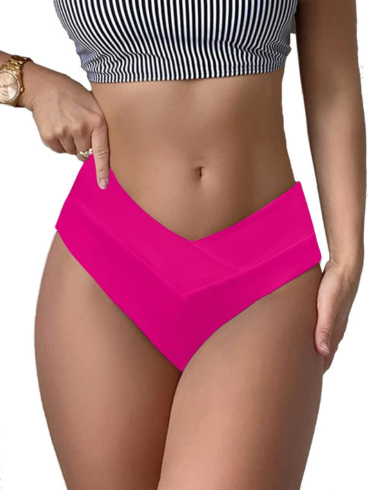 YELAIVP Women's V Cut Bikini Bottom Cheeky High Waisted High Cut Swimsuit Bathing Suit Bottoms