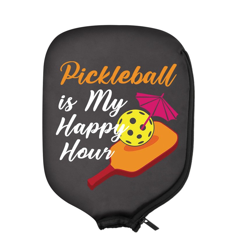 HOLLP 2PC Pickleball Paddle Covers Pickleball is My Happy Hour Pickleball Racket Bag Gift For Pickleball Players (My Happy Hour)