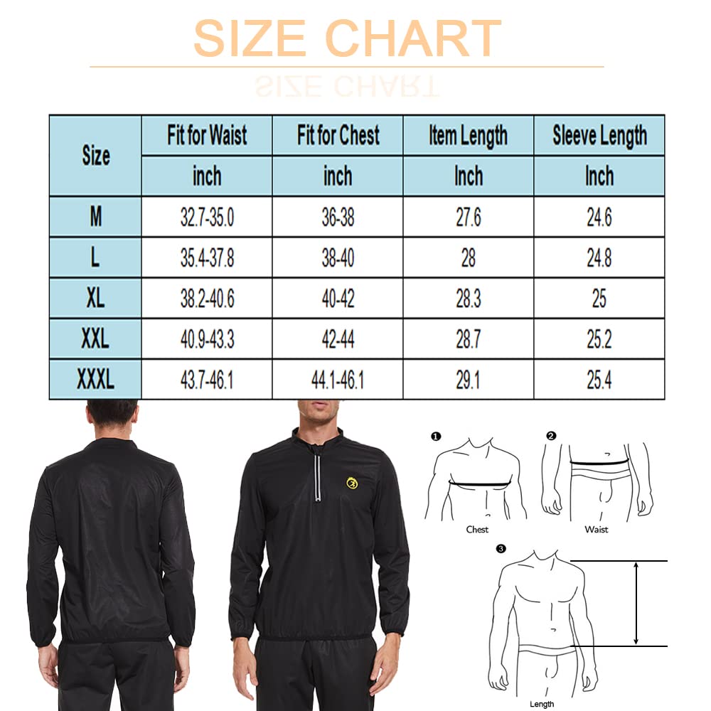 NINGMI Sauna Suit for Men Sweat Jacket Sweating Shirt Long Sleeve Workout Suits Zipper Gym Exercise Fitness