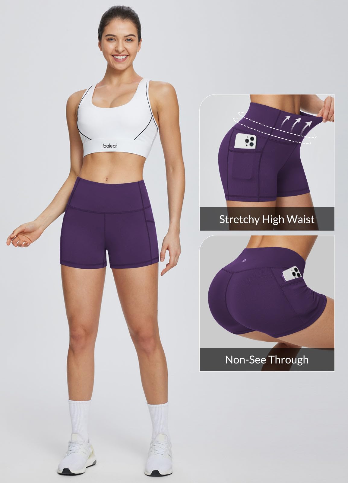 baleaf Gym Shorts Women 3" Biker Workout Yoga Spandex Running Volleyball Tummy Control Compression with Pockets Green XL