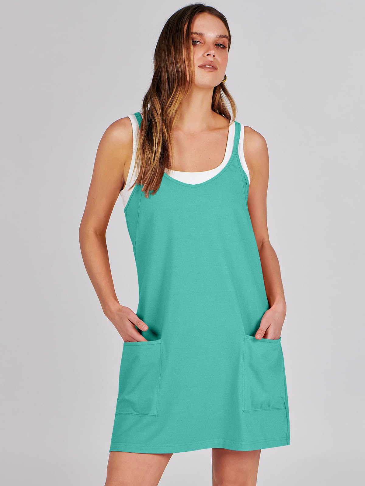 ANRABESS Women Athletic Dress Summer Tennis Workout Active Sports Mini Romper Dress Built in Shorts Travel Vacation Clothes Cyan X-Large