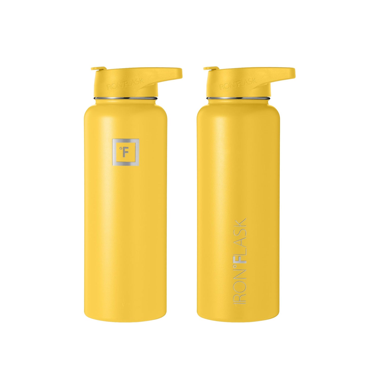 IRON °FLASK Sports Water Bottle - Wide Mouth with 3 Spout Lids - Stainless Steel Gym & Outdoor Bottles for Men, Women & Kids - Double Walled, Insulated Thermos, Metal Canteen - Honey Yellow, 40 Oz