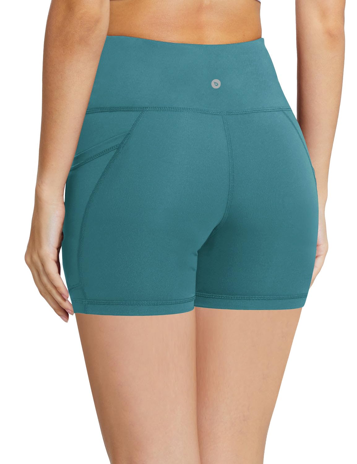 baleaf Biker Shorts Women Yoga Gym Workout Spandex Running Volleyball Tummy Control Compression with Pockets 5" Green L