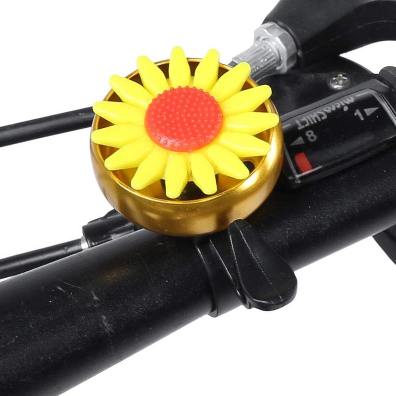 Bell Aluminum Bike Bell, Yellow Flower Design, Anti-Rust Horn Ring for Kids and Adults, Universal Handlebar Mount