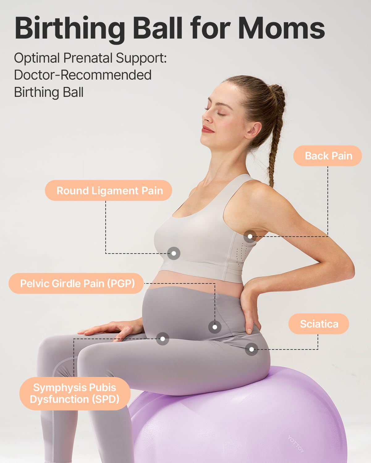 YOTTOY Pregnancy Birthing Ball, 1.8mm Thick Yoga Ball for Prenatal Exercise & Labor Preparation, Includes Pump