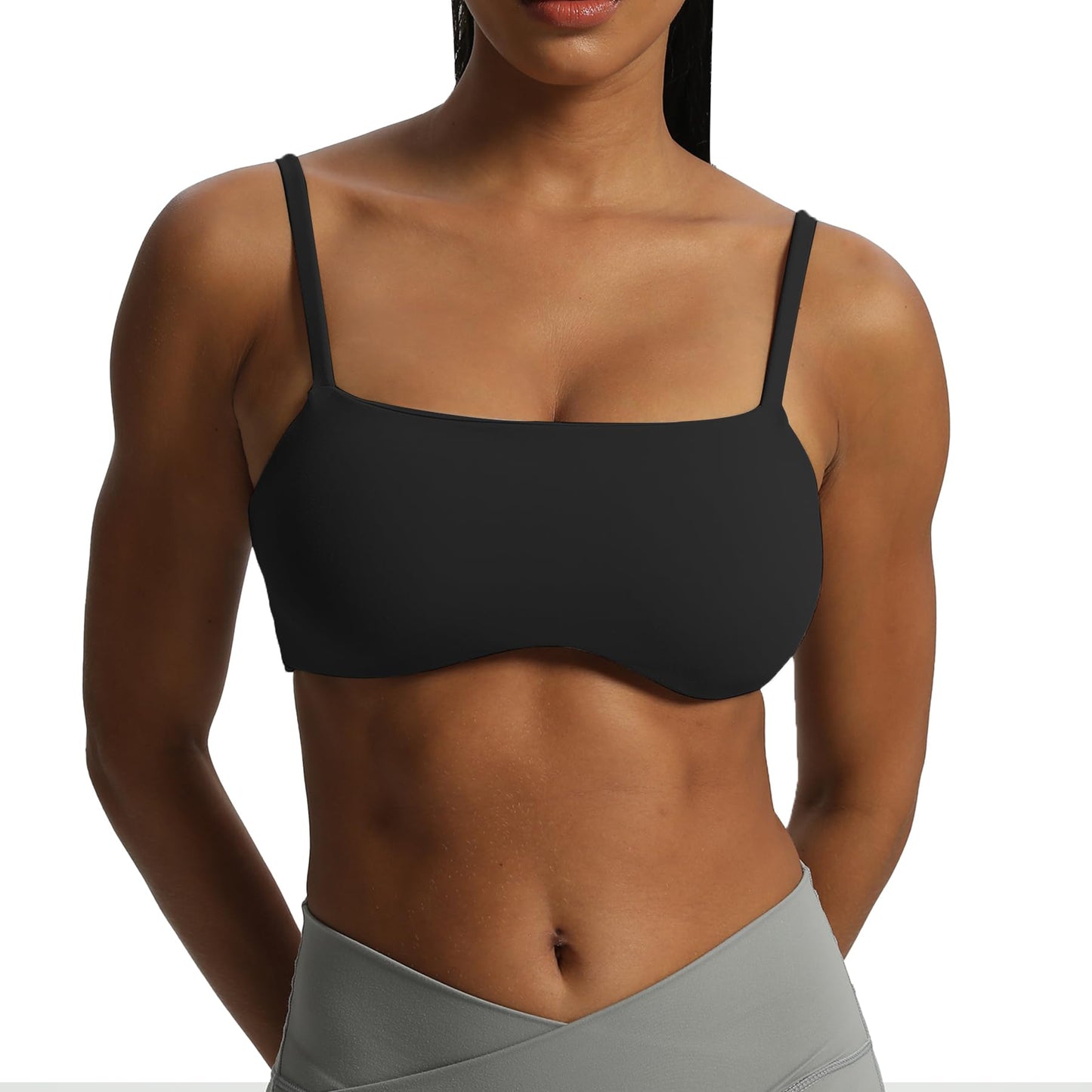 Aoxjox Women's Define Sculpt Bandeau Sports Bras Workout Curved Training Fitness Running Yoga Crop Tank Top (Black, Small)