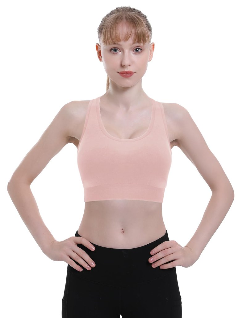 Double Couple Sports Bras for Women Padded High Impact Seamless Criss Cross Back Workout Tops Gym Activewear Bra Large