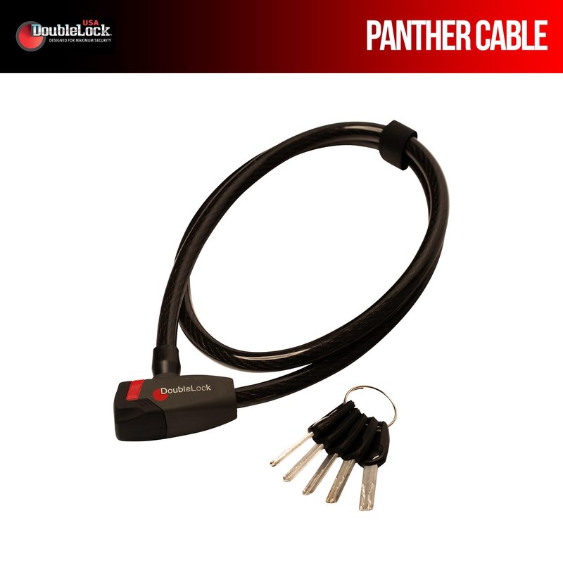 DoubleLock Panther Cable Lock – Heavy-Duty Braided Steel Cable with Fixed Key Lock and Vinyl Coating – Includes 3 Keys – Ideal for Bikes, E-Bikes & Small Equipment