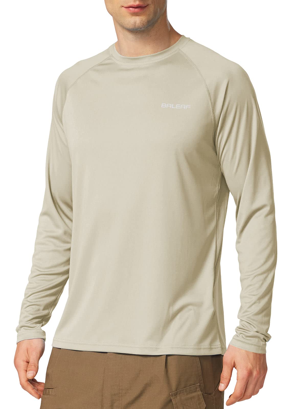 baleaf Mens UPF 50+ Sun Protection Shirts Long Sleeve Rash Guard, Quick Dry 4-Way Stretch for Fishing Swimming Surfing 01-Oatmeal 3XL