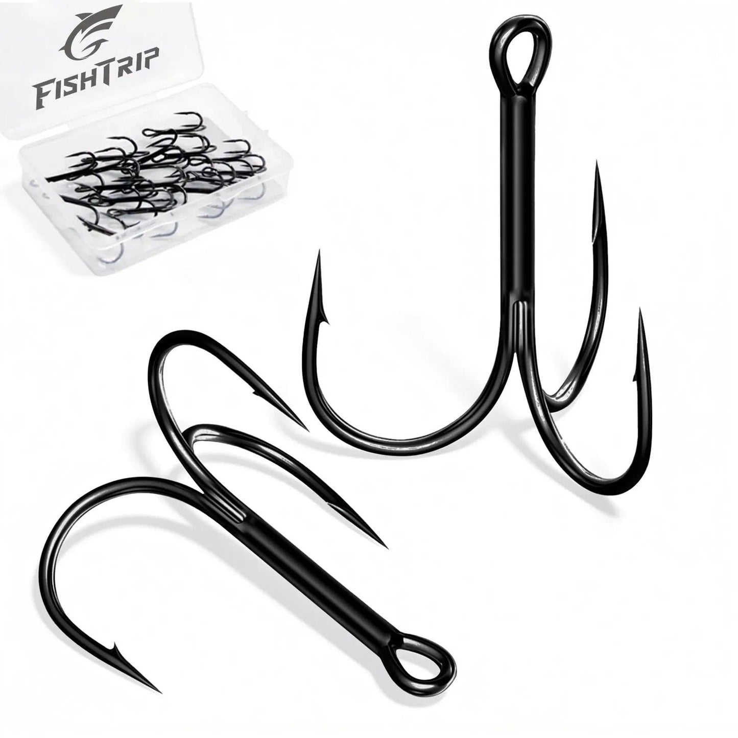 FishTrip 25pcs Fishing Treble Hooks, High Carbon Steel Triple Fishing Hooks with Ultra Brabed Sharp for Saltwater Freshwater Black, Treble Hook for Bass Trout Fishing Lures Replacement Size 16-4/0