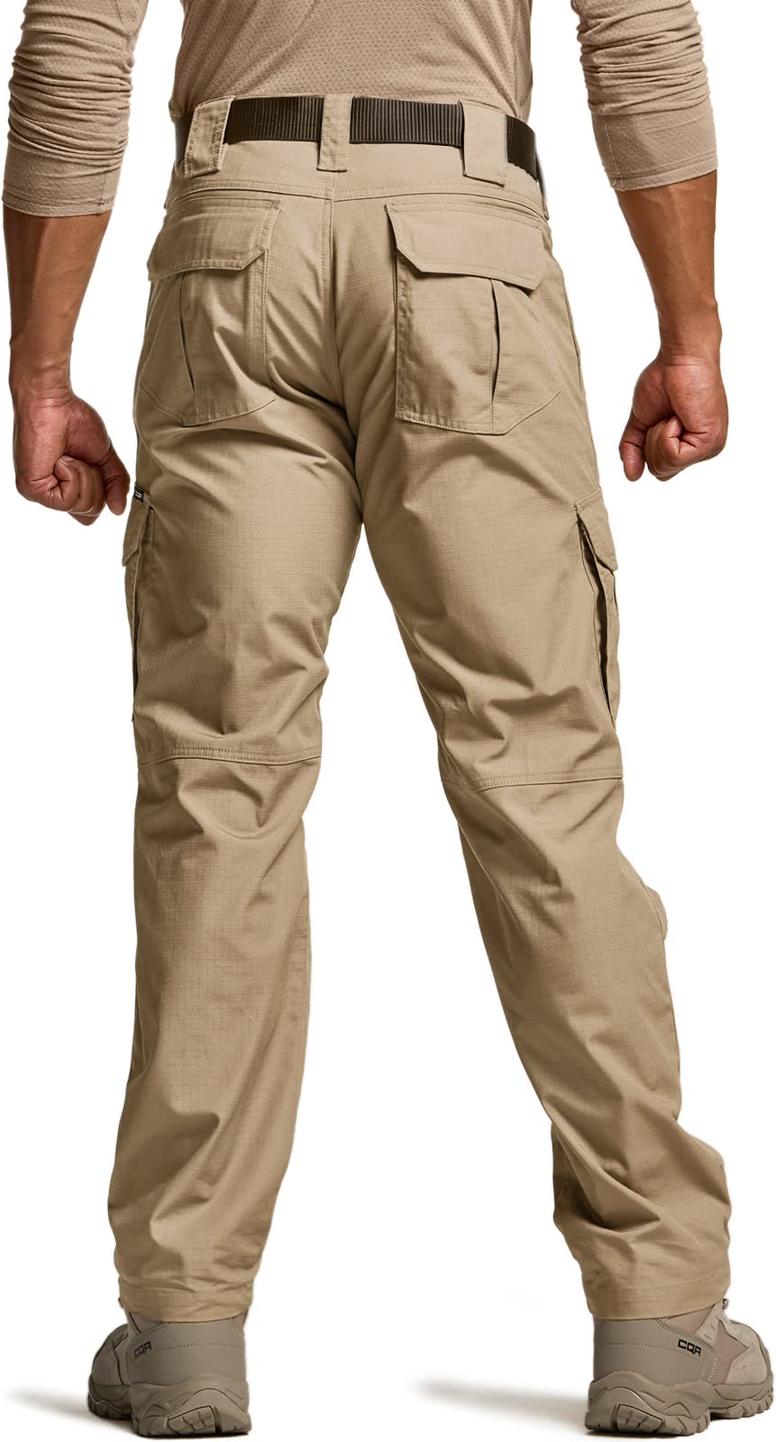 CQR Men's Tactical Pants, Water Resistant Ripstop Cargo Pants, Lightweight EDC Work Hiking Pants, Outdoor Apparel, Duratex Mag Pocket Khaki, 42W x 32L