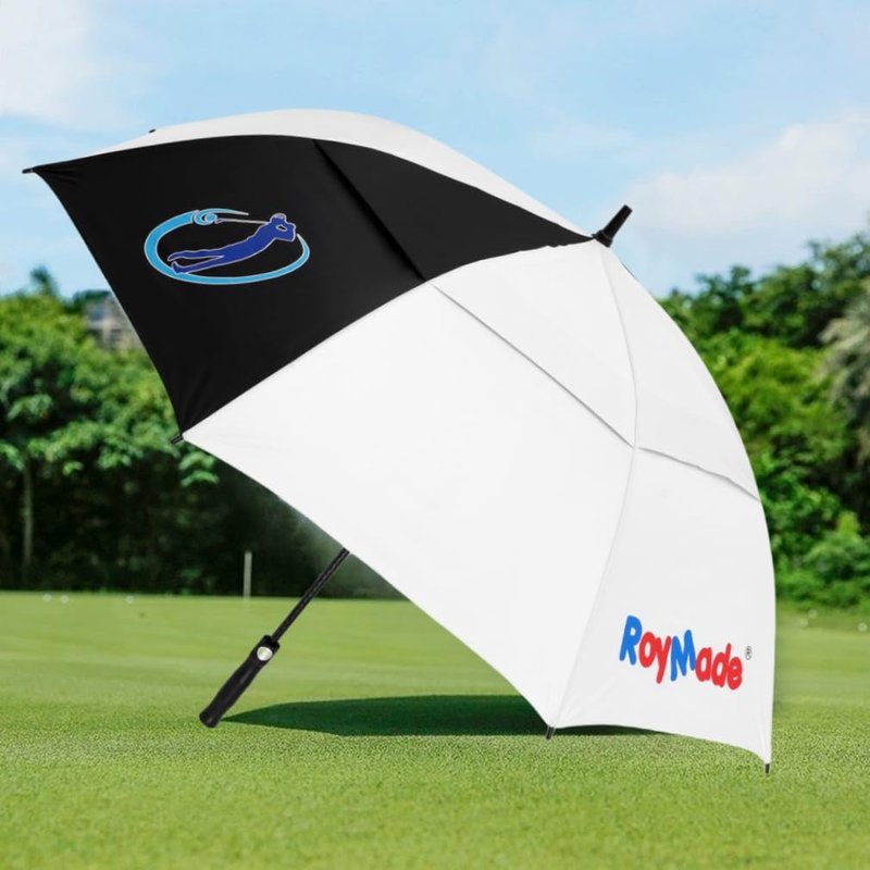 ROYMADE Golf Umbrella Automatic Open Double Canopy Vented Windproof Waterproo Golf Umbrella (White+Black)