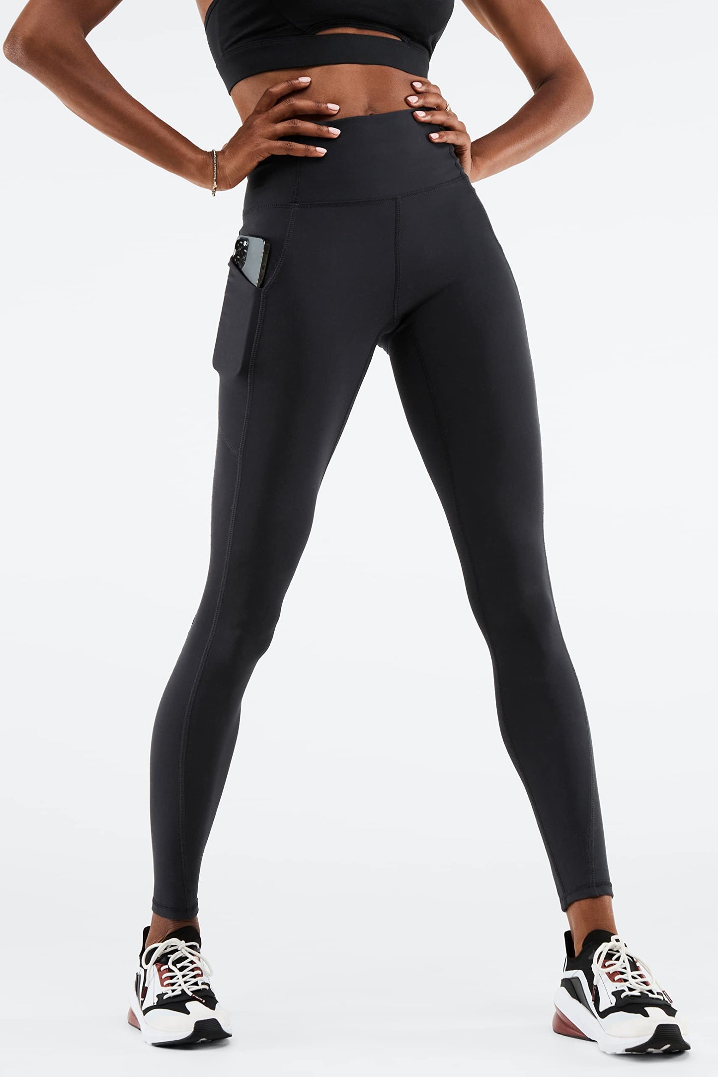 Fabletics Women's Oasis PureLuxe High-Waisted Legging, Light Compression, Buttery Soft, L/Regular | 27, Black