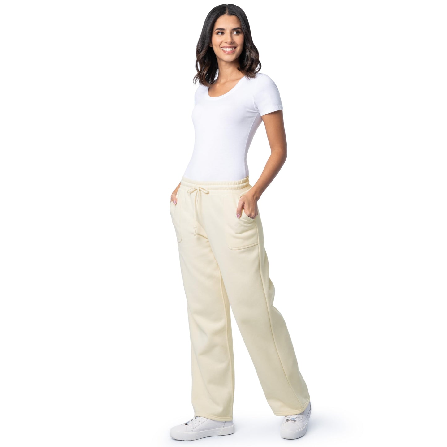Fruit of the Loom Women's Wide-Leg Fleece Sweatpants, Buttercream, Large