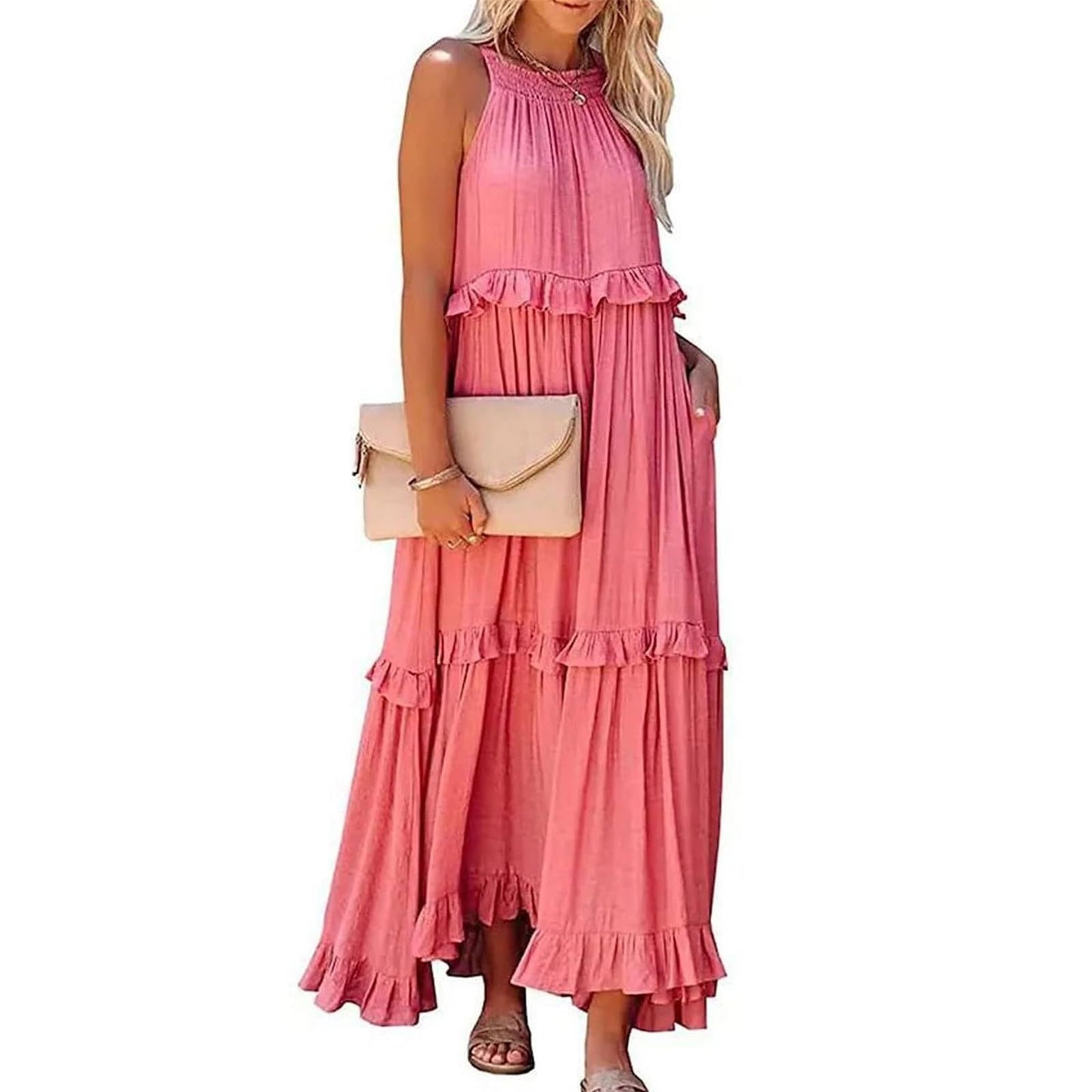 Long Summer Dresses for Women 2024 Summer Dresses for Women 2024 Summer Maxi Dress for Women Long Summer Dresses Long Flowy Dresses for Women Boho Maxi Summer Long Dresses Pink XL