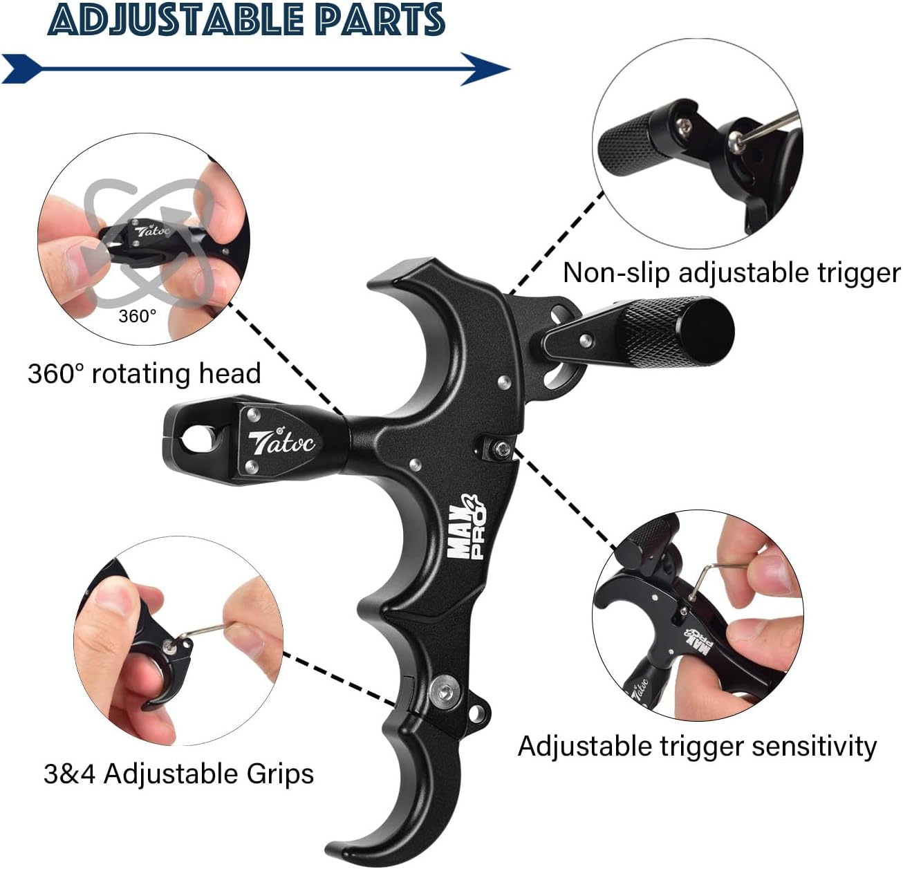 Thumb Release for Compound Bow - 360° Rotatable Archery Release with 3/4 Finger Grip