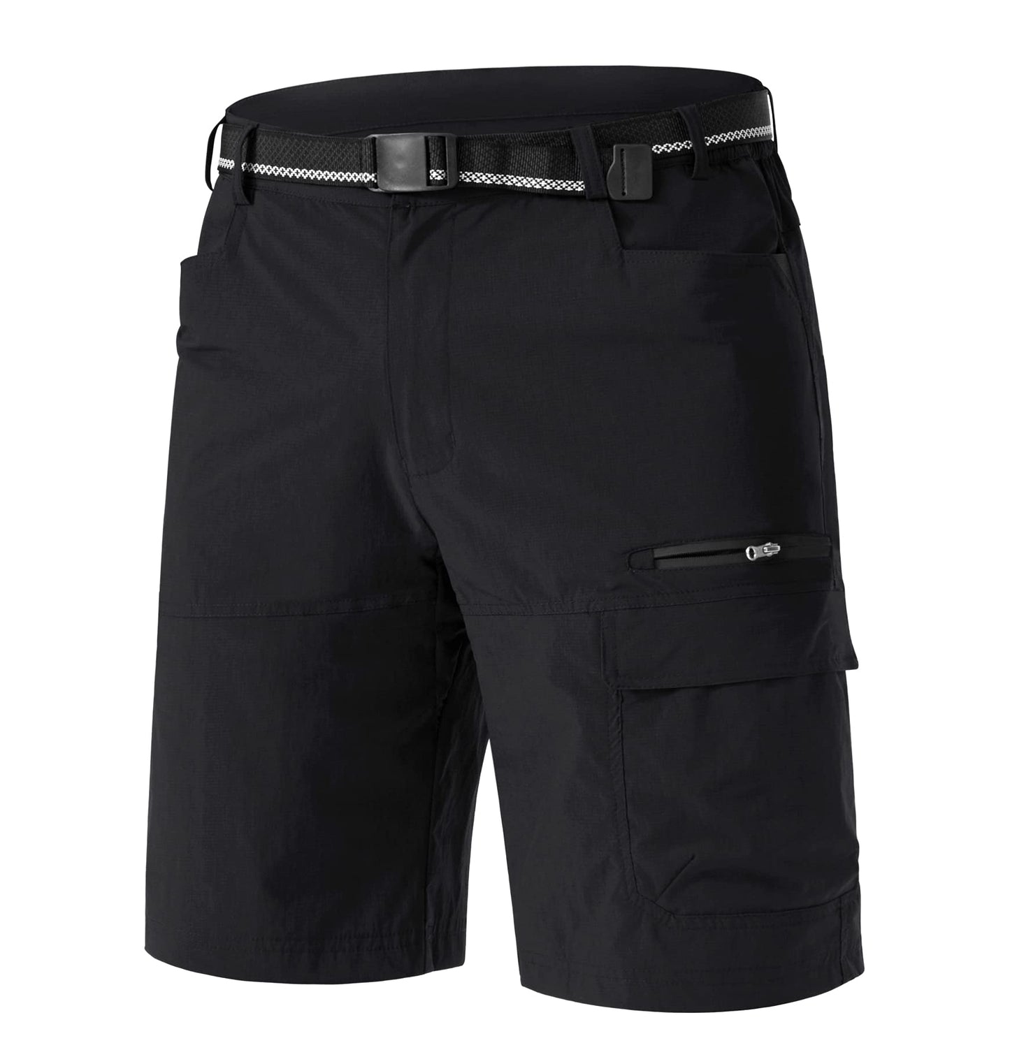 TACVASEN Mens 10" Hiking Cargo Shorts Golf Casual Lightweight Quick Dry Summer Dress Fishing Travel Shorts with Zipper Pockets Black 32