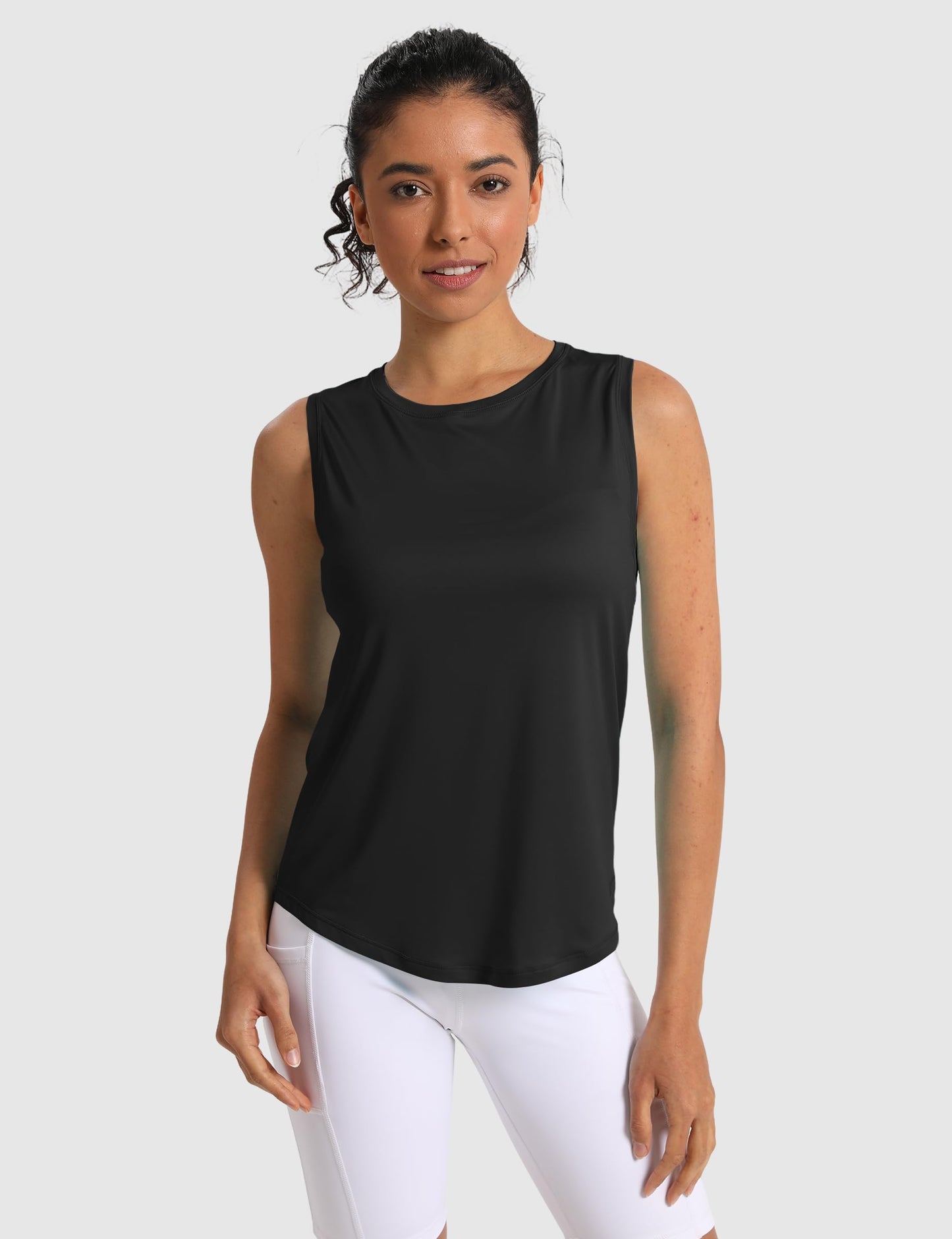 CHALLMOTI Women's Workout Tops Yoga Tank Tops Loose Fit Sleeveless Open Back Athletic Running Shirts Gym UPF50+ Black 3XL