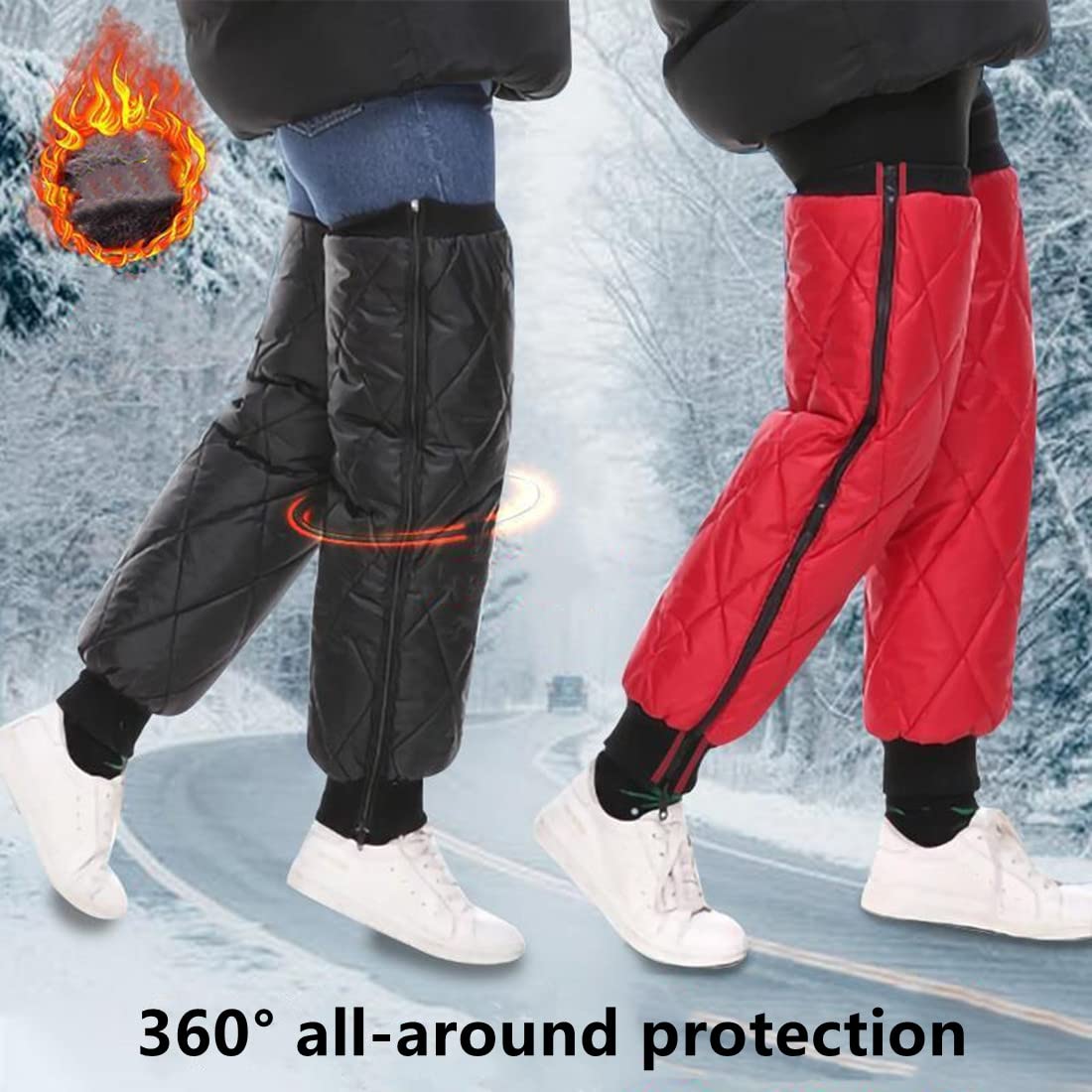 Warm Leg Sleeves Waterproof Motorcycle Knee Pads Zipper Leg Warmer Winter Thermal Knee Brace Motorcycle Leg Guards Driving Knee Pads Protectors for Skiing Snowboarding Cycling Arthritis Outdoor Sports