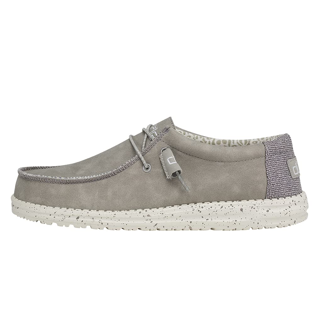HEYDUDE Men's Wally Recycled Leather Silver Birch Size M9 | Men’s Shoes | Men's Lace Up Loafers | Comfortable & Light-Weight