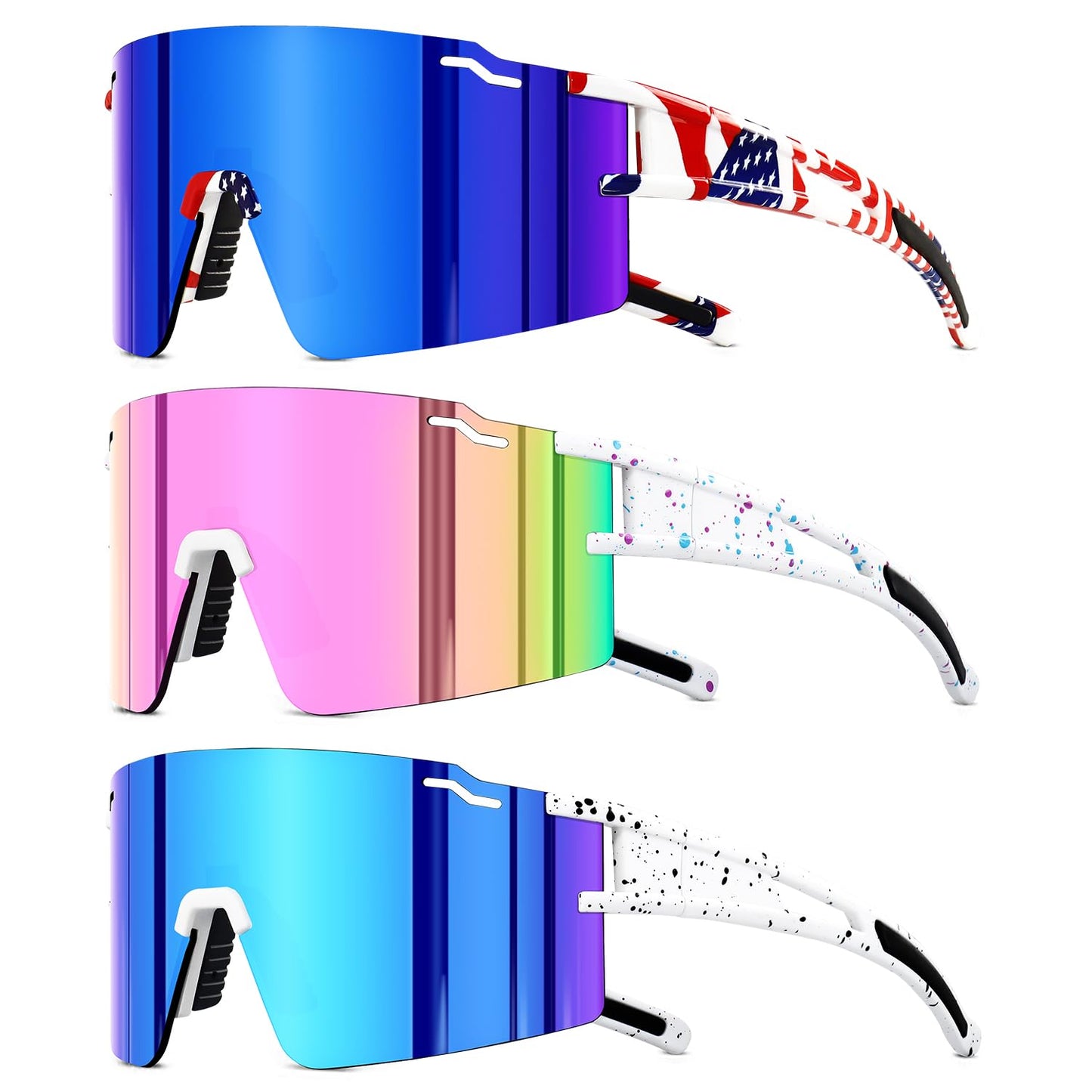 SPOSUNE Youth Baseball Sunglasses 3PACK Kids Sunglasses for 6-16 Boys Girls UV400 Protection Softball Cycling Glasses