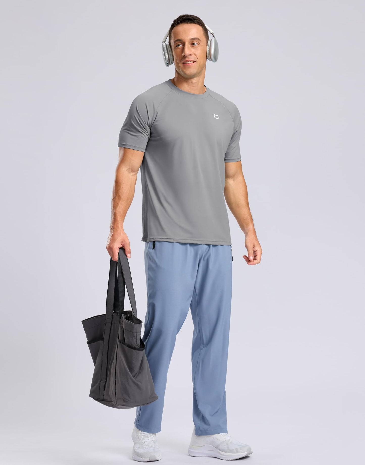 G Gradual Men's Athletic Workout T-Shirts Moisture Wicking Cooling Running Shirts Short Sleeve Performance Tee for Gym Tennis(Light Grey,4XL)