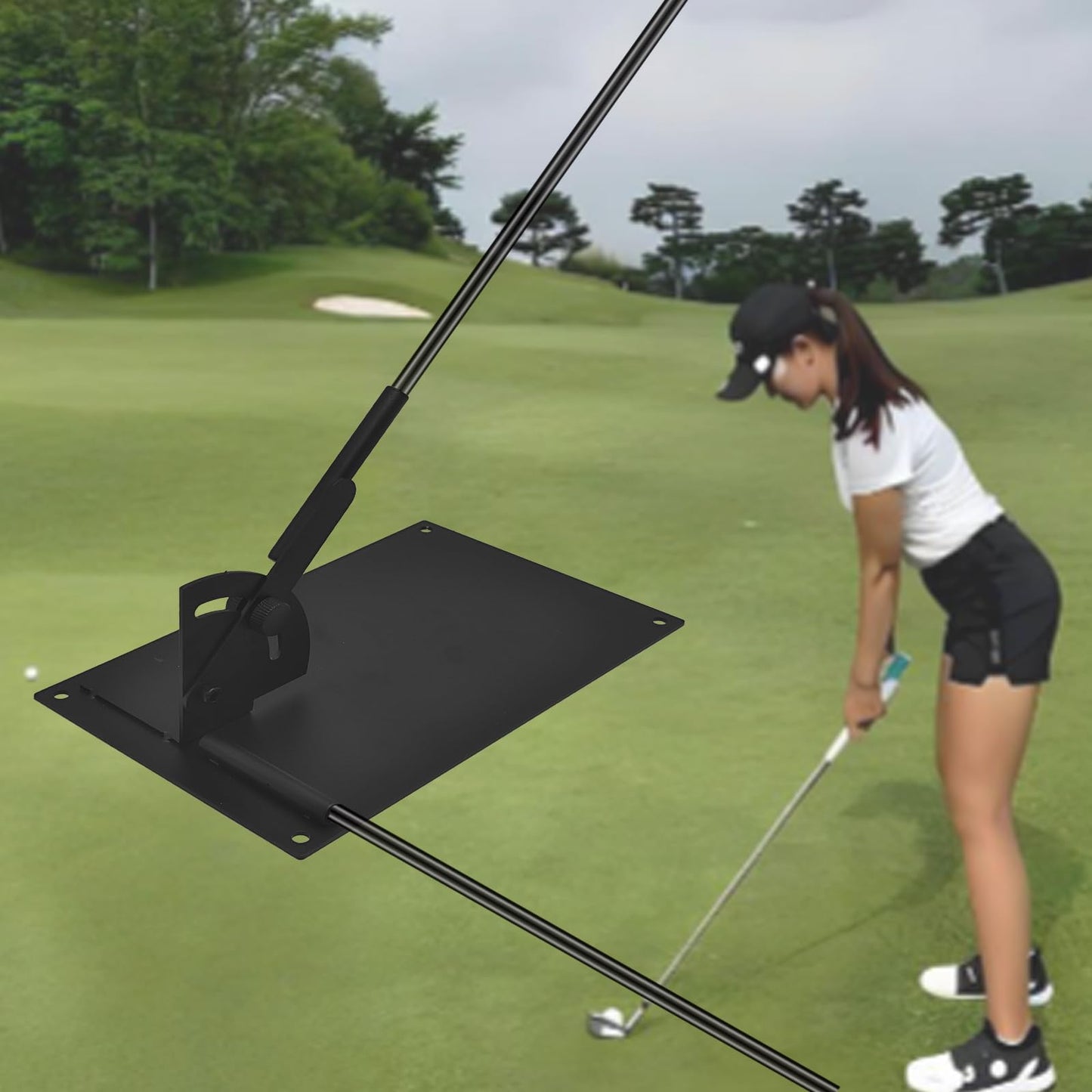 WENQUSEN Golf Training Aid Base, Black Metal Platform with Adjustable Mount