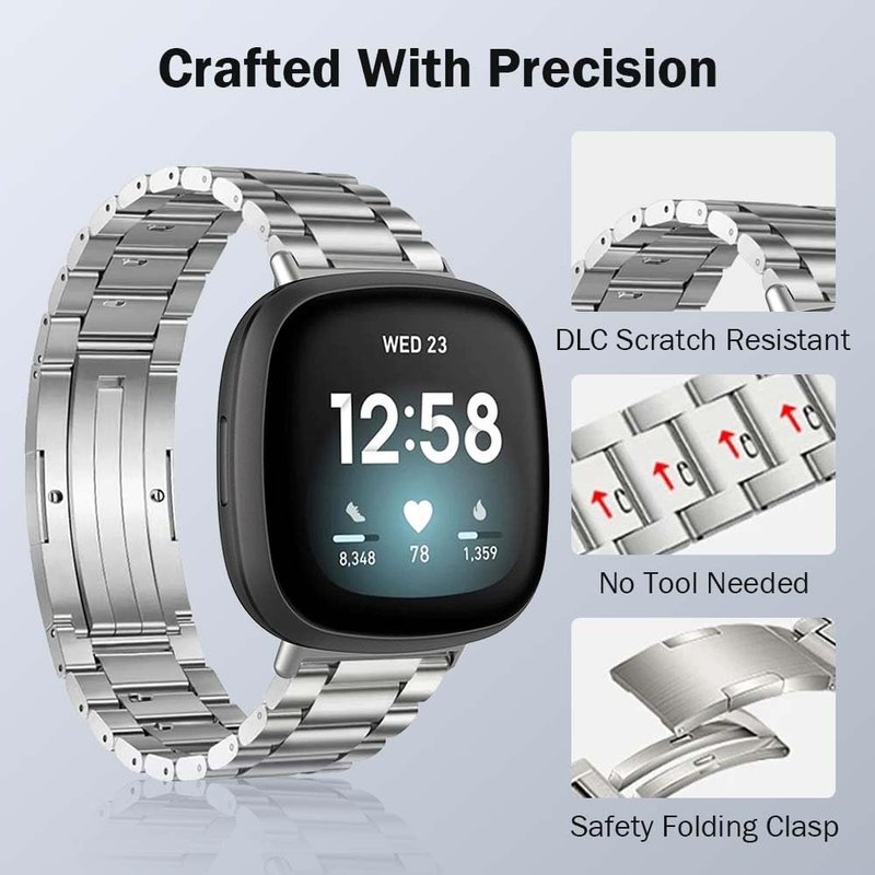 synsing No Tool Needed Titanium Band Compatible for Fitbit Versa 4 Bands & Sense 2 Straps, Titanium Metal Strap Replacement Wristbands for Fitbit Versa 3 & 4 / Sense 1 & 2 Accessory