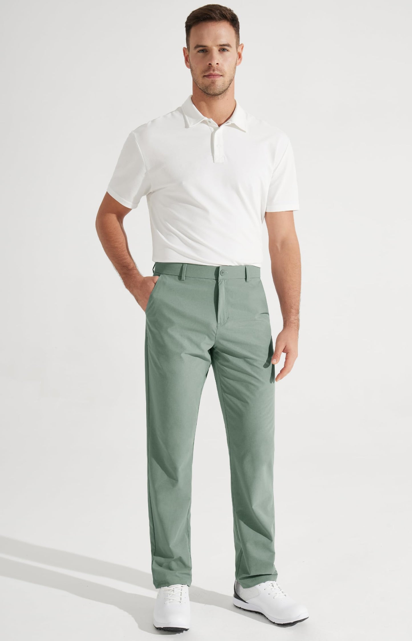 Libin Mens Golf Pants Stretch Work Dress Pants 32" Quick Dry Lightweight Business Casual Slacks for Men Travel Vocation Water Resistant, Sage Green, 35W x 32L