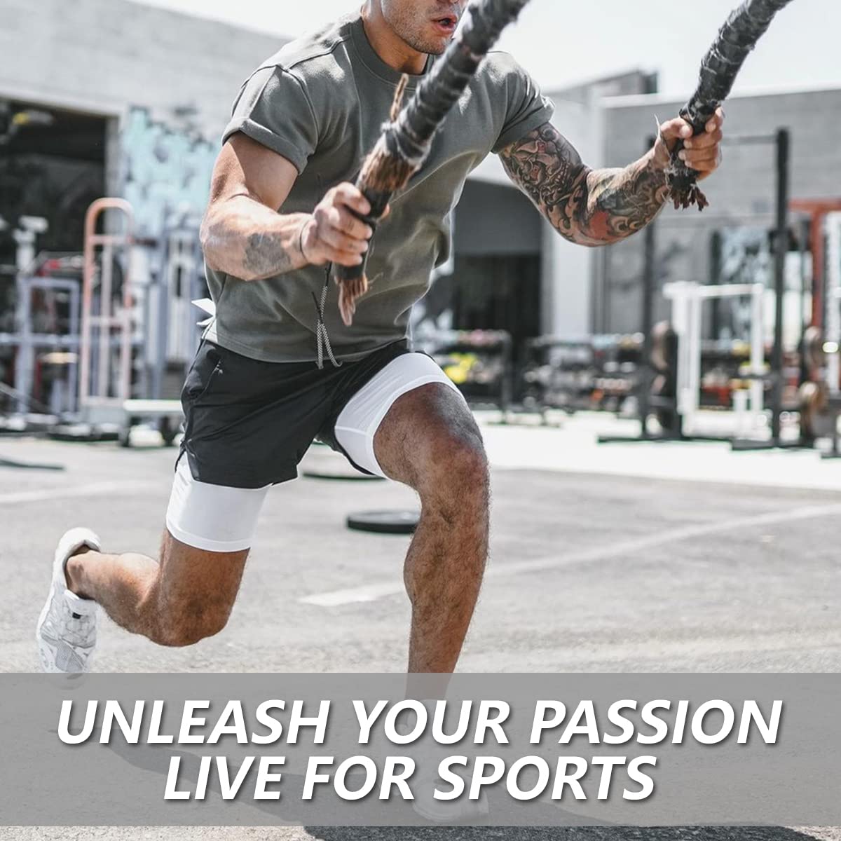 JWJ 5 Pack Men's 2 in 1 Workout Running Shorts 7 Inch Lightweight Athletic Gym Shorts with Compression Liner Black L