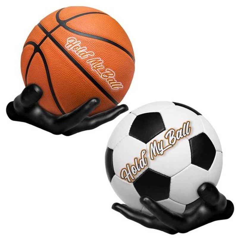 Wall-Mounted Left & Right Hand Sculptured Ball Holders – Basketball, Volleyball, Soccer & Football Display – Sports Room Decor, Basketball Wall Mount for Man Caves & Memorabilia Showcase - Black