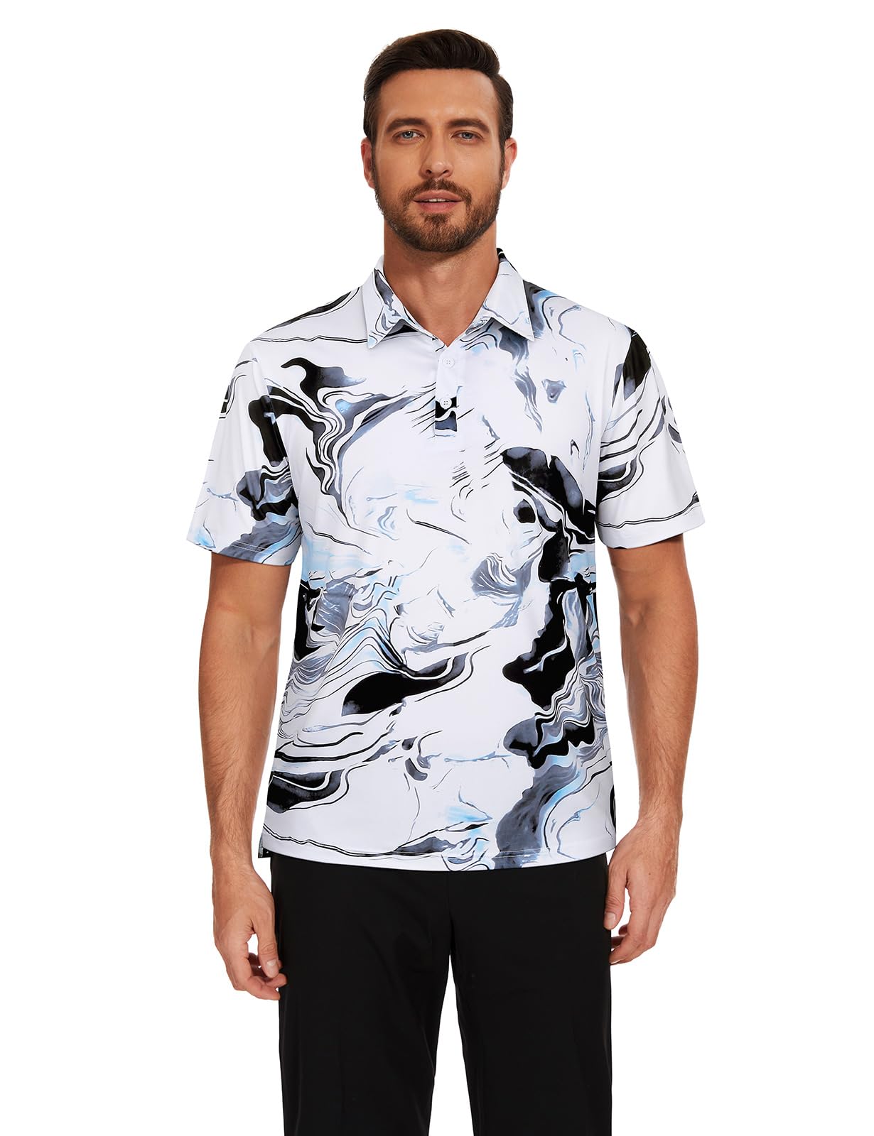Viracy Golf Shirts for Men Dry Fit Short Sleeve Mens Golf Shirt Performance Moisture Wicking Collared Polo Shirts for Men Ink-Wash Printed-Medium
