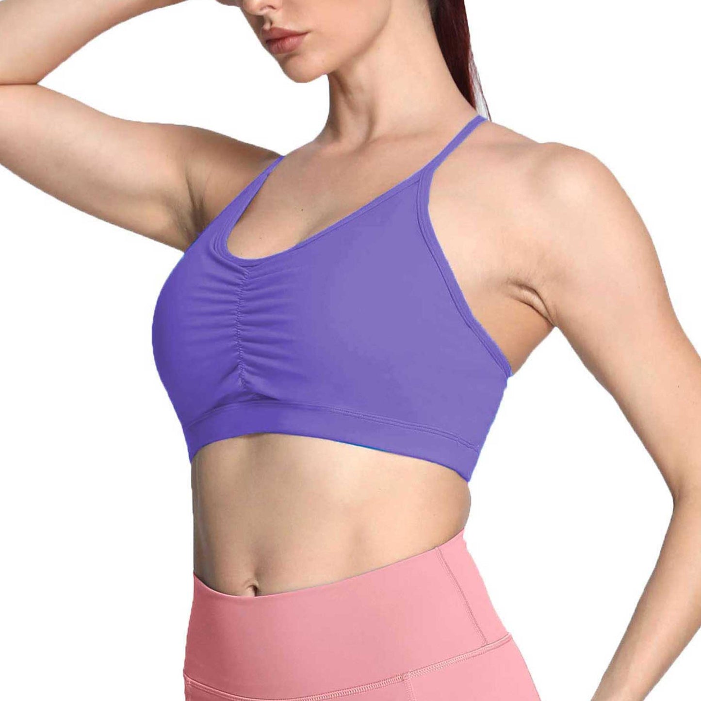 Aoxjox Sports Bras for Women Workout Fitness Ruched Training Baddie Cross Back Yoga Crop Tank Top (Violet, Medium)