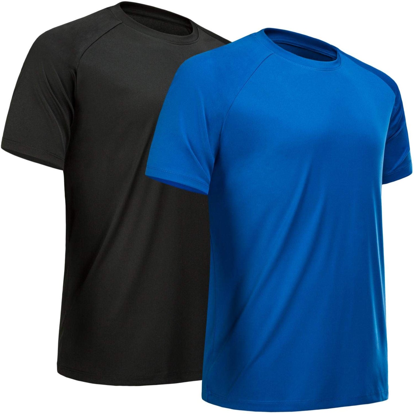 MCPORO Workout Shirts for Men Short Sleeve Quick Dry Athletic Gym Active T Shirt Moisture Wicking 2 Pack Black, Blue Large