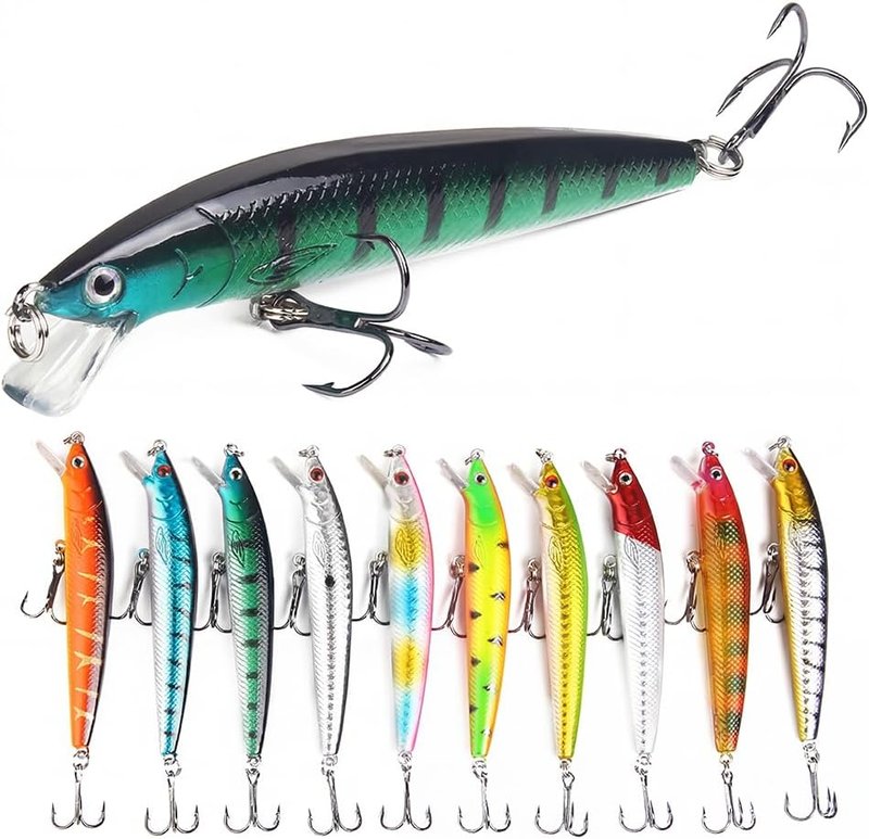 Fishing Lures Kit - 10 Pack 3D Artificial Minnow Crankbait & Swimbait for Freshwater & Saltwater Fishing | Bass, Trout, Walleye, Redfish