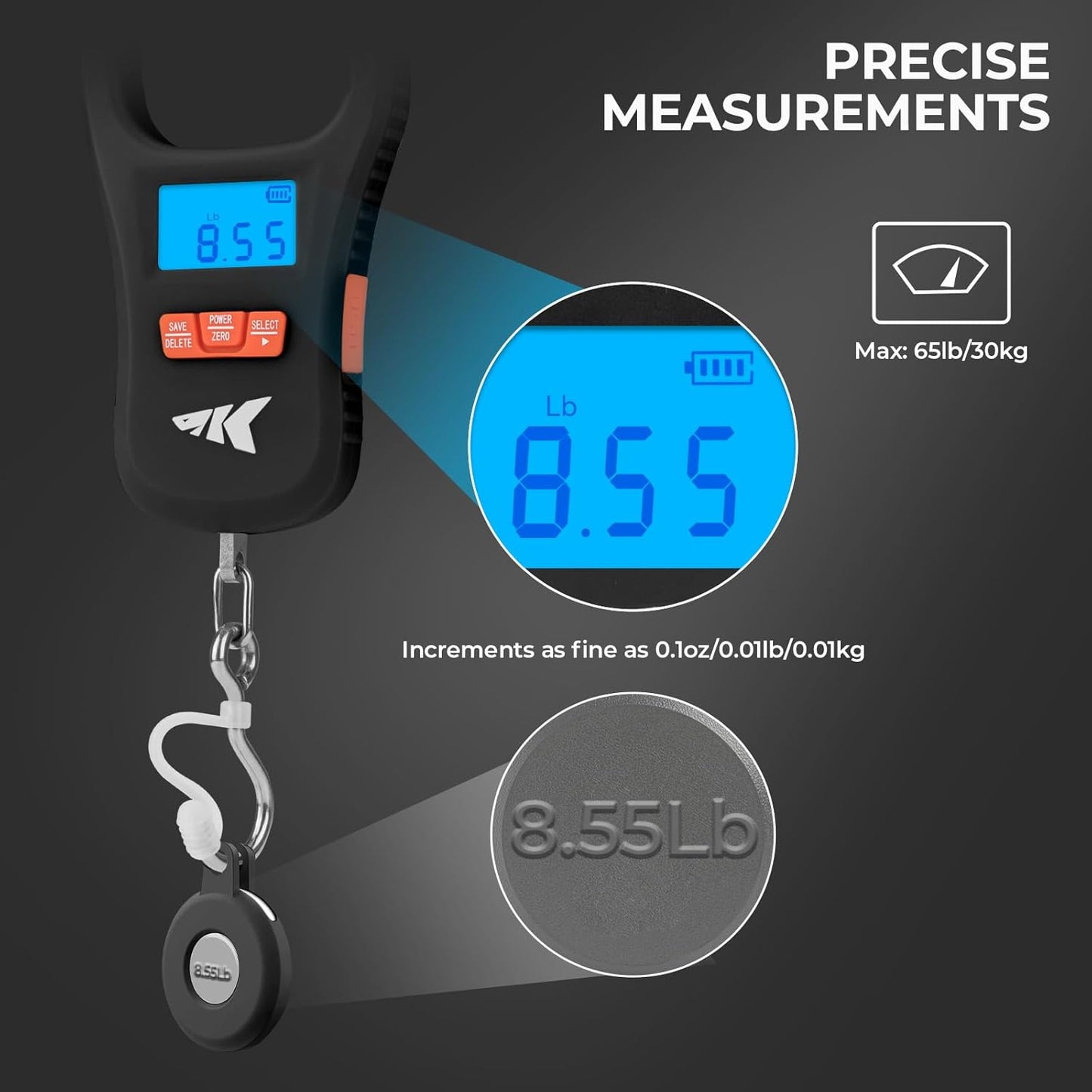 KastKing ToughTide Fishing Scale - Ultra-Thin Digital Scale with 65lb Capacity & LCD Display | USB Charging, Ergonomic Handle