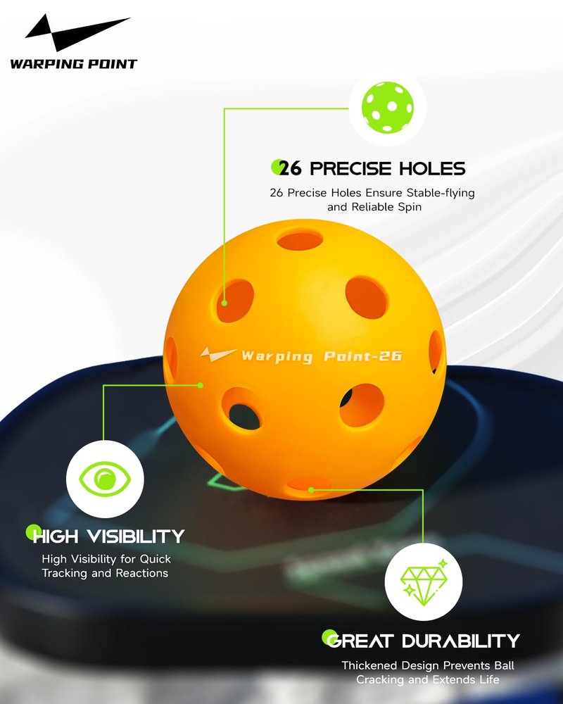 Warping Point Indoor Pickleball Balls, 12 Pack 26 Holes Orange PickleBalls, Meet USAPA Specifications, High Bounce Durable Practice Pickle Ball for Beginners Intermediate Player