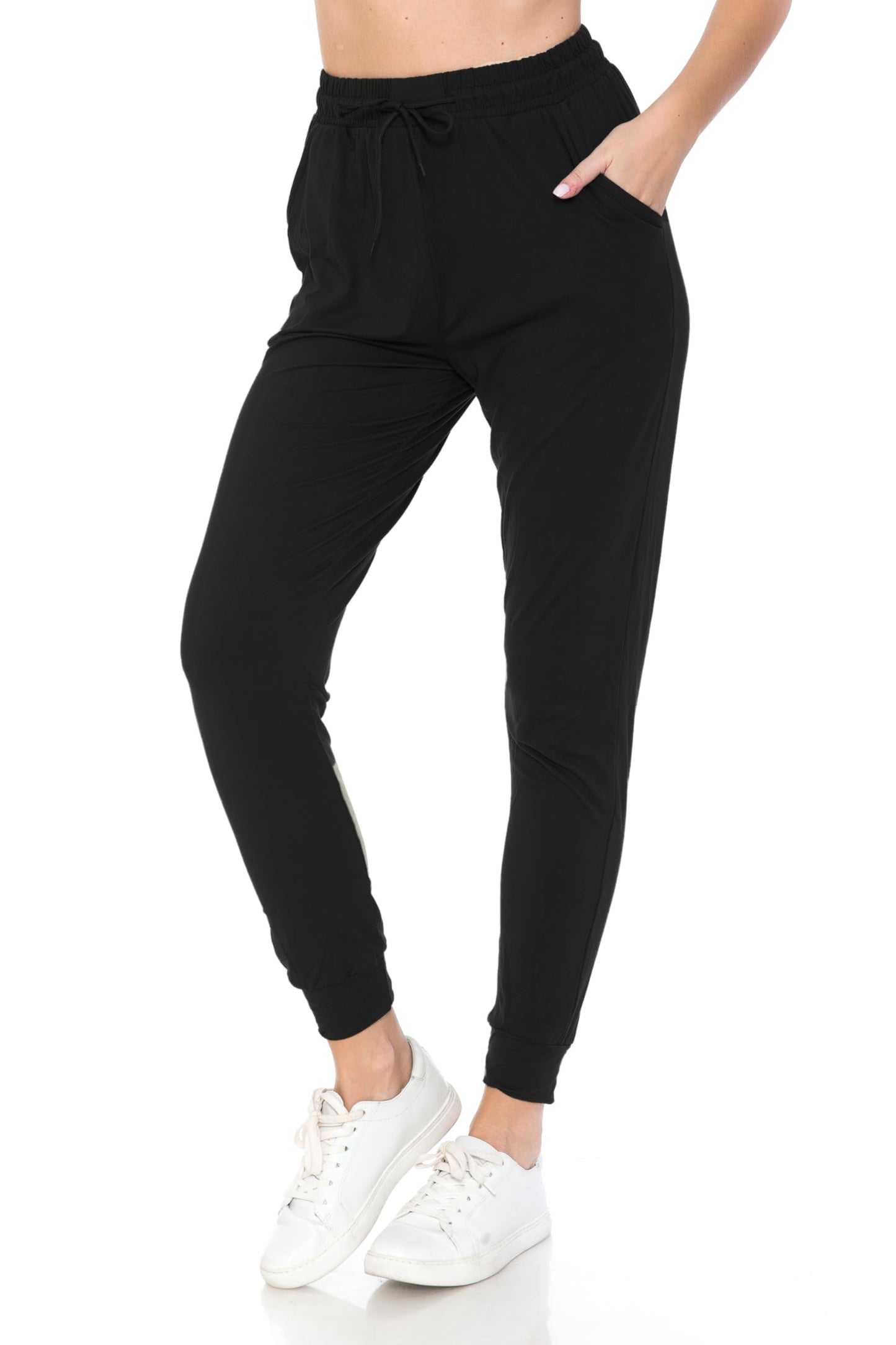 Leggings Depot Womens Classic Jogger Pants - Track Cuff Sweatpants with Pockets, Black, Medium