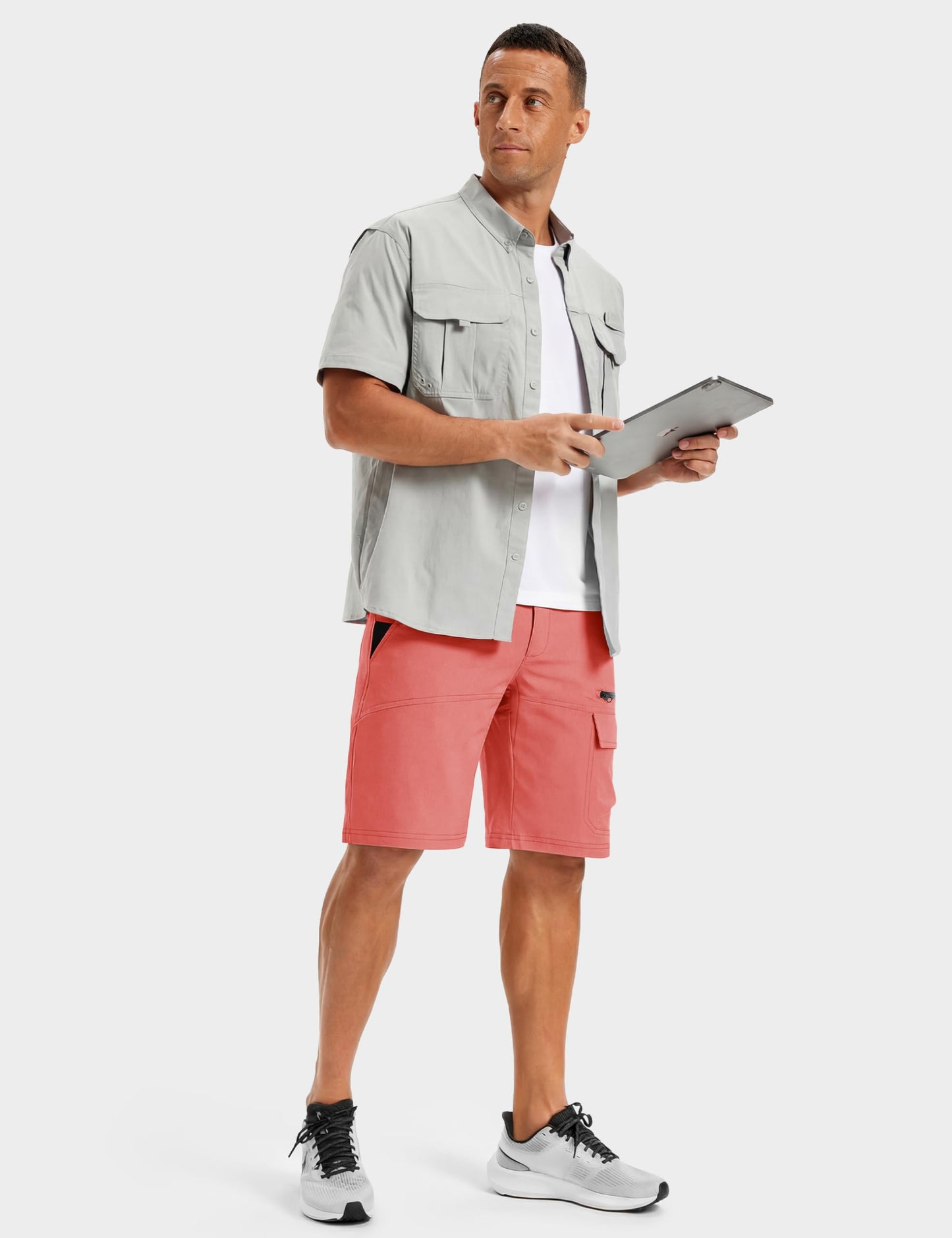 TACVASEN Mens Cargo Shorts Outdoor Lightweight Quick Dry Casual Golf Summer Hiking Dress Work Shorts Fishing Elastic Waist Pink 32