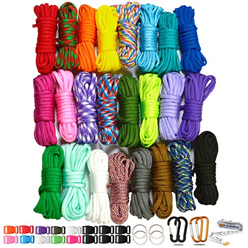 550 Paracord Type III - Survival Paracord Bracelet Rope Kits - Tent Rope Parachute Cord Combo Crafting Kits, Many Colors of Outdoor Survival Rope - Great Gift (24 Color)