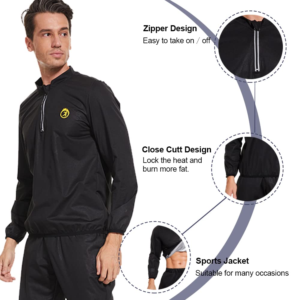 NINGMI Sauna Suit for Men Sweat Jacket Sweating Shirt Long Sleeve Workout Suits Zipper Gym Exercise Fitness