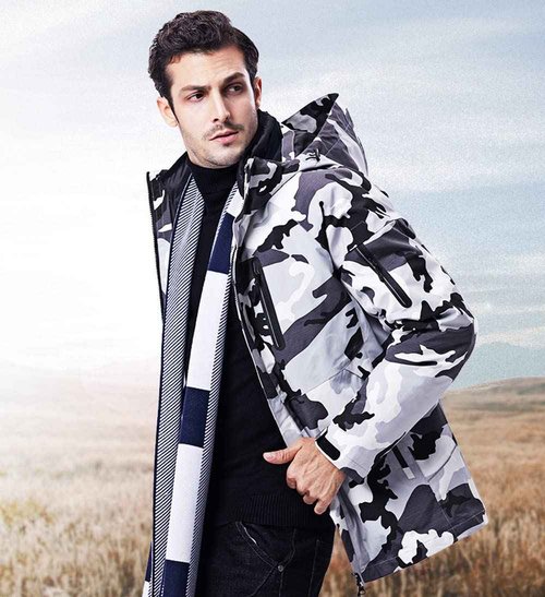 CLARIBEL Men's Outdoor Jacket Mountain Snowboarding Jackets Winter Snow Coat Warm Fleece Jacket Parka Camo Lightgray XL