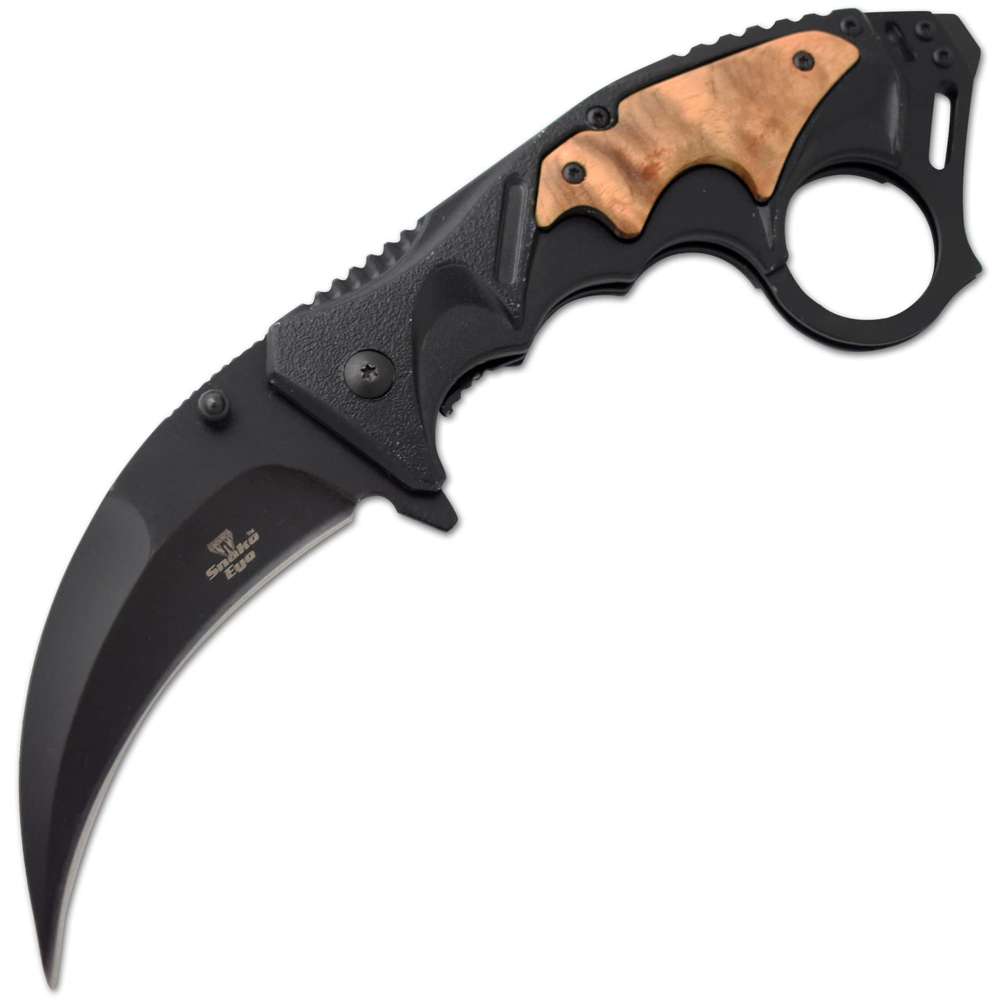 Snake Eye Tactical Everyday Carry Spring Assist Style Folding Pocket Knife EDC (Brown Wood)