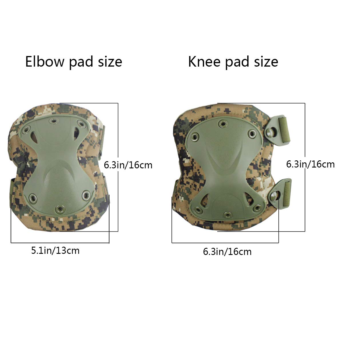 Tactical Combat Knee & Elbow Protective Pads Set for Outdoor CS Paintball Game Cycling Safety Skateboarding Gear Skates Knee Protection Guard Pads (DW)