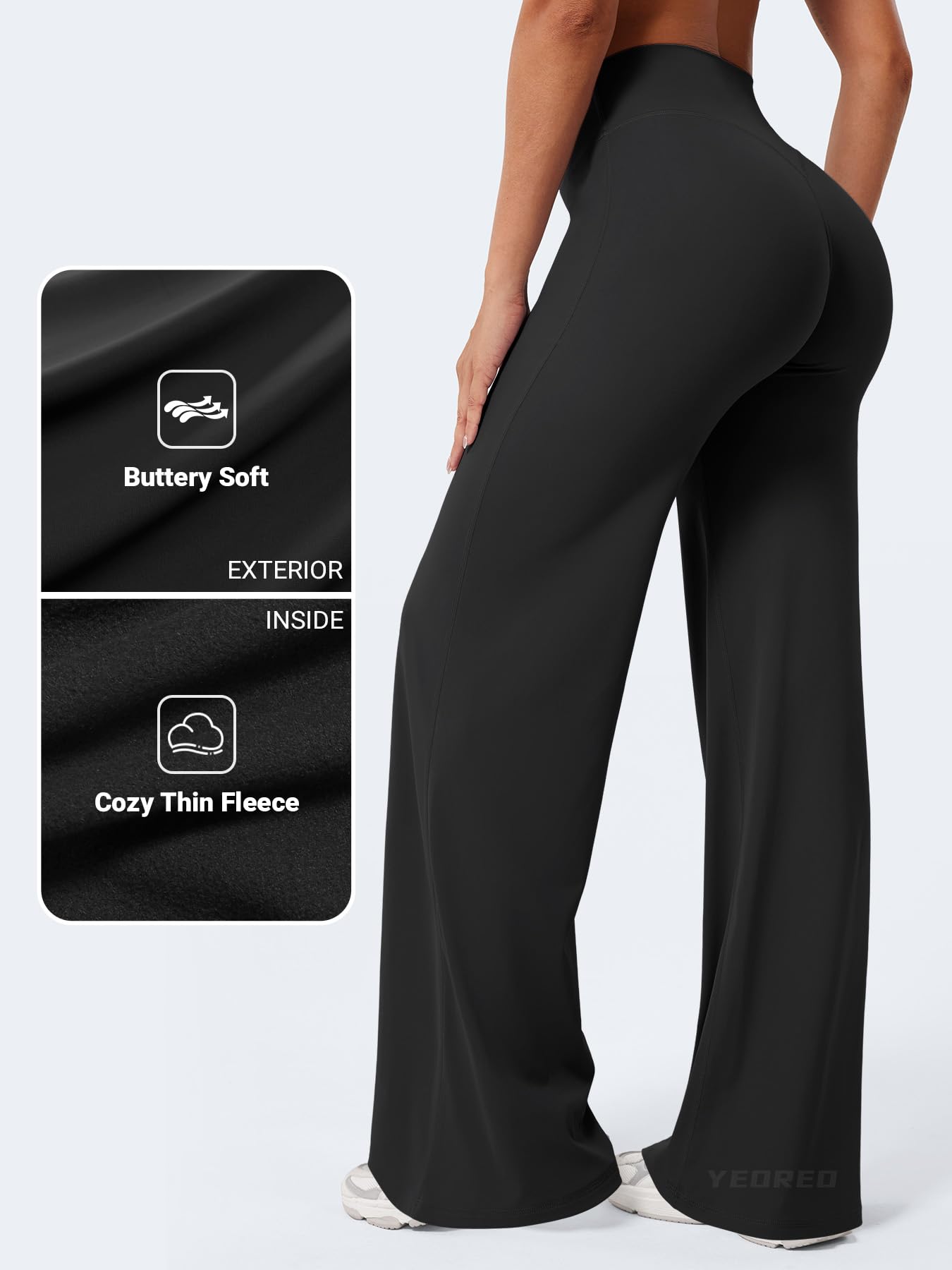 YEOREO Workout Leggings Womens No Front Seam Straight Leggings 33" Thin Fleece High Waist Buttery Eddiy Gym Yoga Pants Black S
